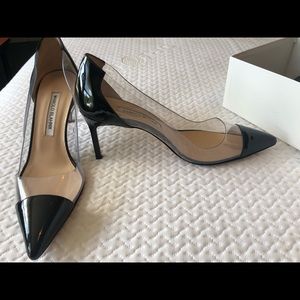 Manolo Blahnik plexi black patent pump